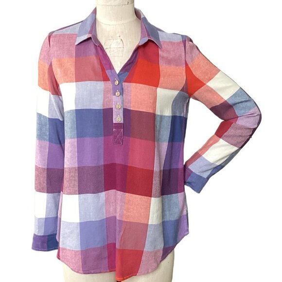 MULTIPLES Sweet Heart Plaid Tunic Top Linen Rayon Sz XS #228E - Picture 8 of 9